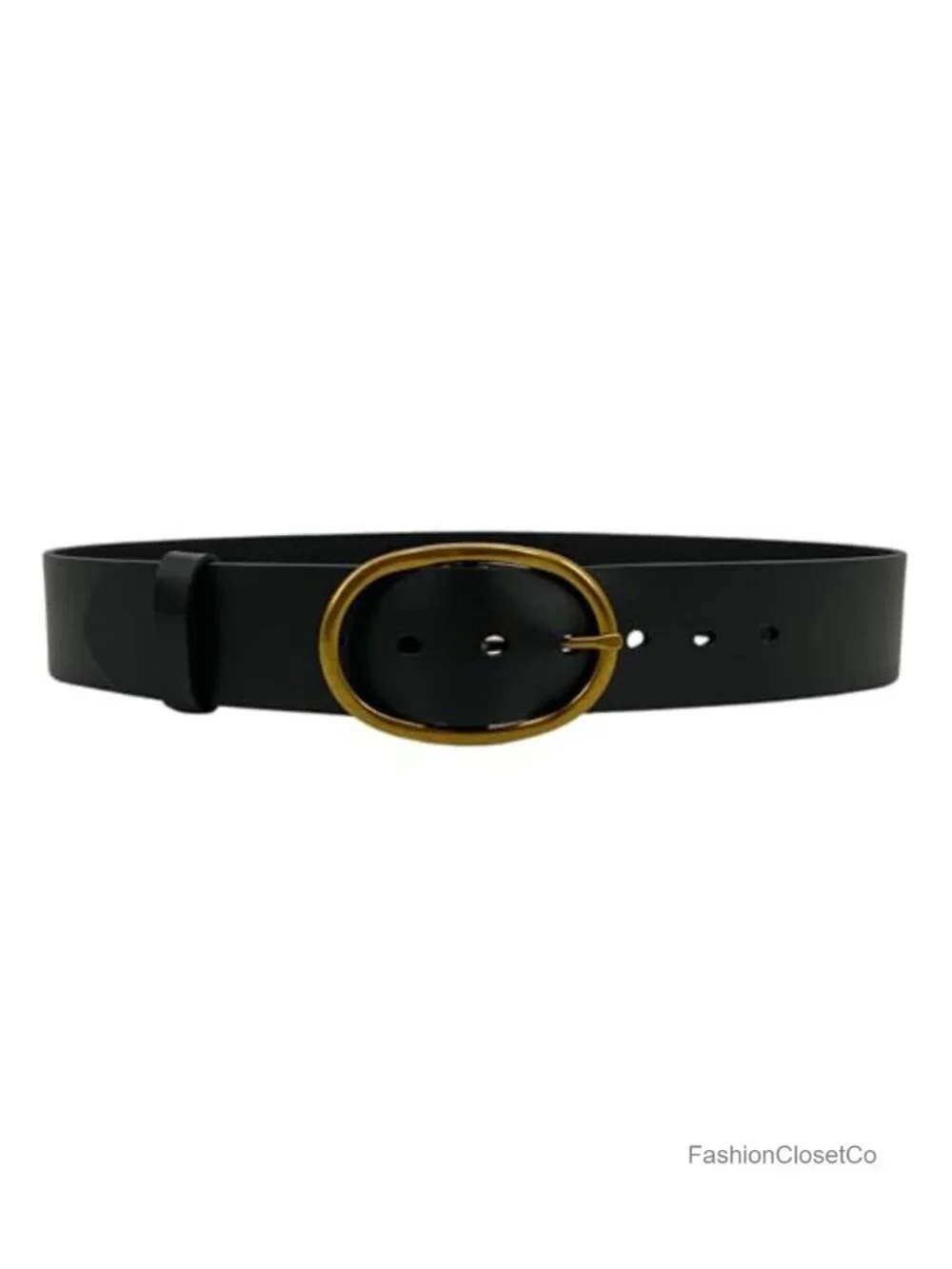 Genuine Full Grain Leather Belt with Antique Gold Brass Oval Buckle